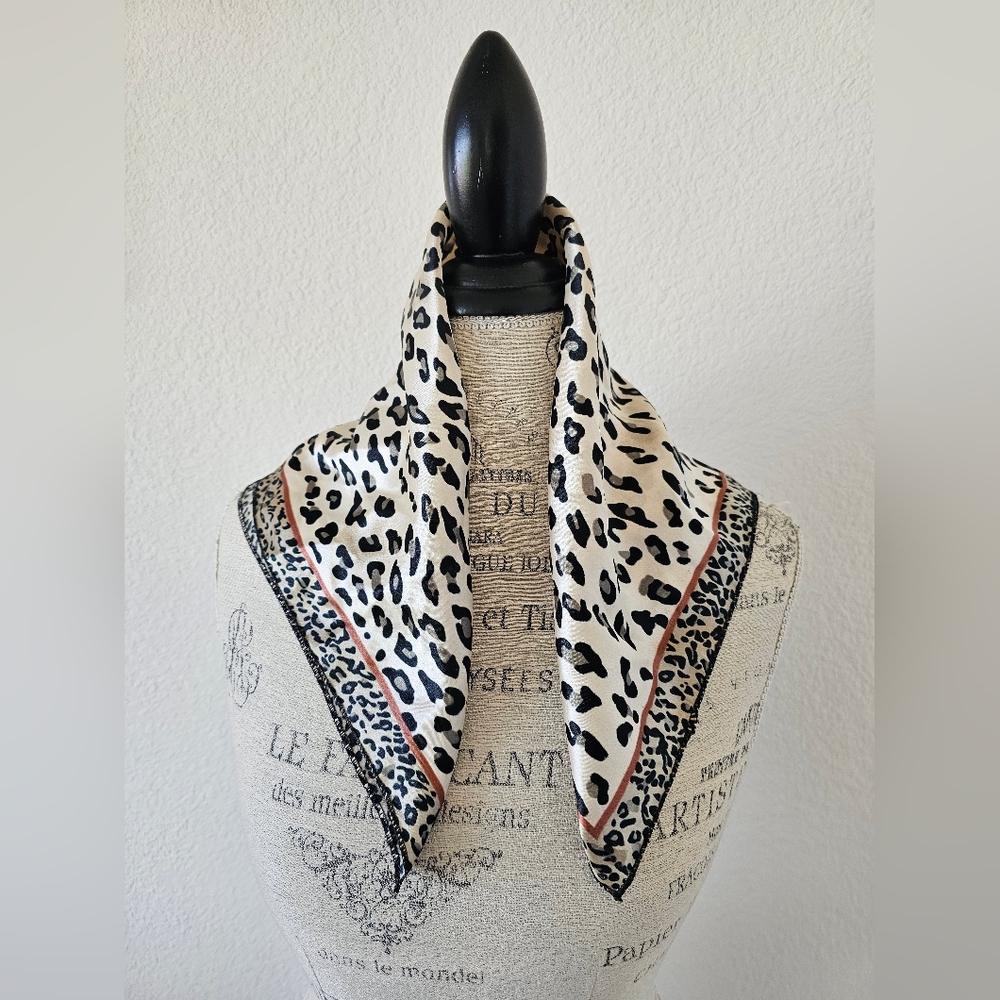 TIDI Leopard Print Satin Neckerchief | Vintage Style Square Neck Scarf​